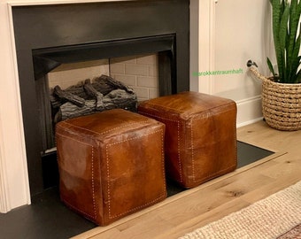 50% Off SET OF 2 Square Poufs, leather Moroccan pouf. Handmade ottoman pouf, handmade pouf, moroccan pouffe moroccan pouf