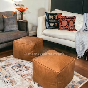 set of 2 Moroccan pouf, leather pouf, pouf handcrafted ,Ottoman pouf, handmade pouf, moroccan pouffe.moroccan pouf,Square Poufs