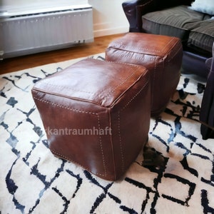 Set of 2 poufs, Square pouf, leather pouf, Moroccan pouf. Handmade ottoman pouf , handmade puff, moroccan pouffe moroccan pouf