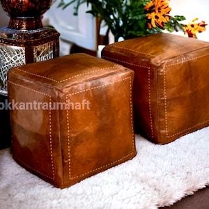 70% off Set of 2 Moroccan pouf, leather pouf, pouf handcrafted, Ottoman pouf, handmade puff, Moroccan pouffe,Square Poufs