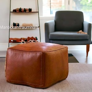 Delivered Stuffed ,Amazing square Ottoman Pouffe Moroccan leather, ottoman square pouf handcrafted , pouf footstool,