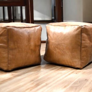 Set of 2 Moroccan pouf,70% OFF leather pouf, pouf handcrafted ,Ottoman pouf, handmade puff, moroccan pouffe,Ottomans pouffe, leather