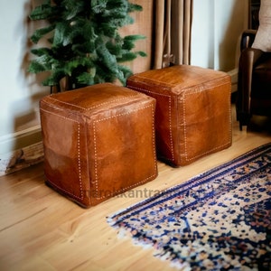 60 % OFF,Set of 2 poufs, Square pouf, leather pouf, Moroccan pouf. Handmade ottoman pouf ,Amazing square ottoman pouf