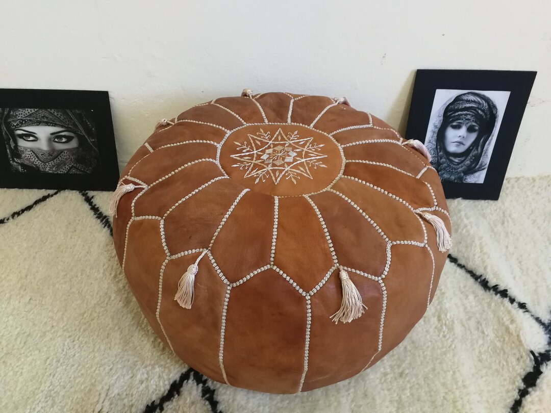 Ottoman Pouf,moroccan Pouf, Light Tan Color, With Tassels, 50 OFF Best Offe Ottomans Pouffes