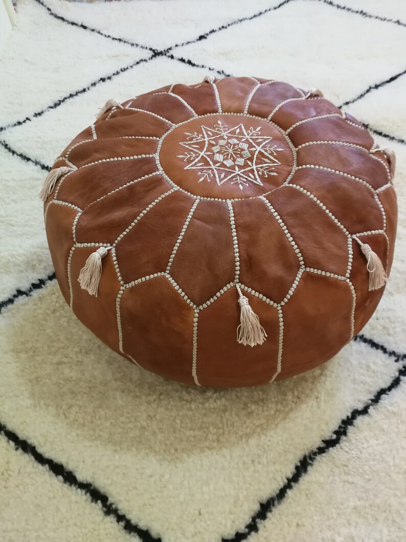 Ottoman Poufmoroccan Pouf Light Tan Color With Tassels 50 Etsy