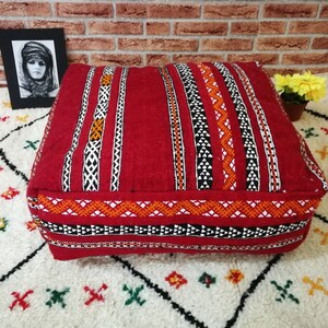 Floor Pillow, Moroccan Pouf,Red Moroccan Pouf Set,Vintage Square wool pouf,Handwoven kilim pouf