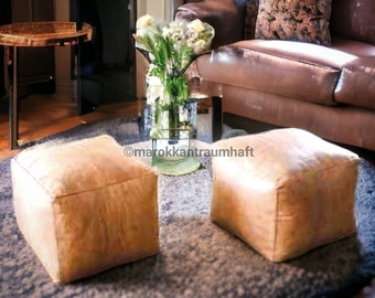 Square Pouf,60 %OFF, set of 2 Moroccan pouf, leather pouf, pouf handcrafted ,Ottoman pouf, handmade puff, moroccan pouffe.moroccan pouf,
