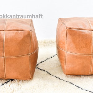 60 % OFF,SET OF 2 Square Poufs,Light tan color, leather Moroccan pouf. Handmade ottoman pouf , handmade puff, moroccan pouffe moroccan pouf