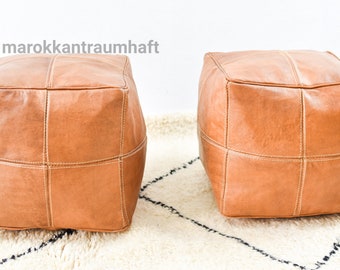 60 % OFF,SET OF 2 Square Poufs,Light tan color, leather Moroccan pouf. Handmade ottoman pouf , handmade puff, moroccan pouffe moroccan pouf