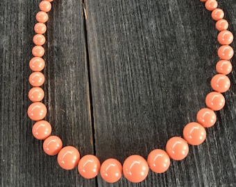 Graduated Coral Swarovski Pearl Necklace