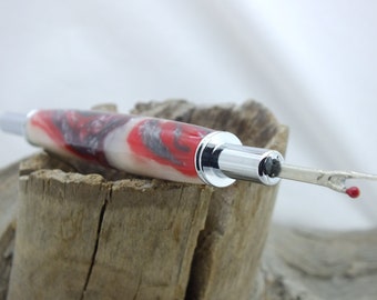 Red, White and Black Swirled Seam Ripper - Reversible Ends - Needle Threader, Ripper or Stiletto, Gift for Mom, Wife, Seamstress - Chrome