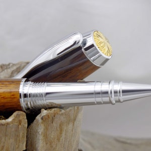 Tigerwood Rollerball Pen with Chrome & Gold Hardware, Luxury gift - Gift for Dad, Mom, Boss, Graduation, Retirement  Collector Pen, Jobillo