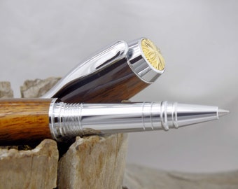 Tigerwood Rollerball Pen with Chrome & Gold Hardware, Luxury gift - Gift for Dad, Mom, Boss, Graduation, Retirement  Collector Pen, Jobillo