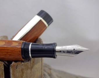 Pluma de fuente Leopardwood - oro de titanio, plata y negro, #6 Iridium Nib - regalo para papá, jefe, marido, ejecutivo, mamá, esposa, padrinos