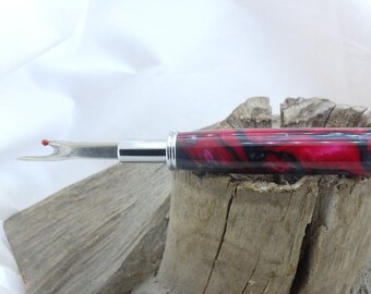 Black and Red Swirled Seam Ripper - Reversible Ends - Needle Threader, Ripper or Stiletto, Gift for Mom, Wife, Aunt, Seamstress - Chrome