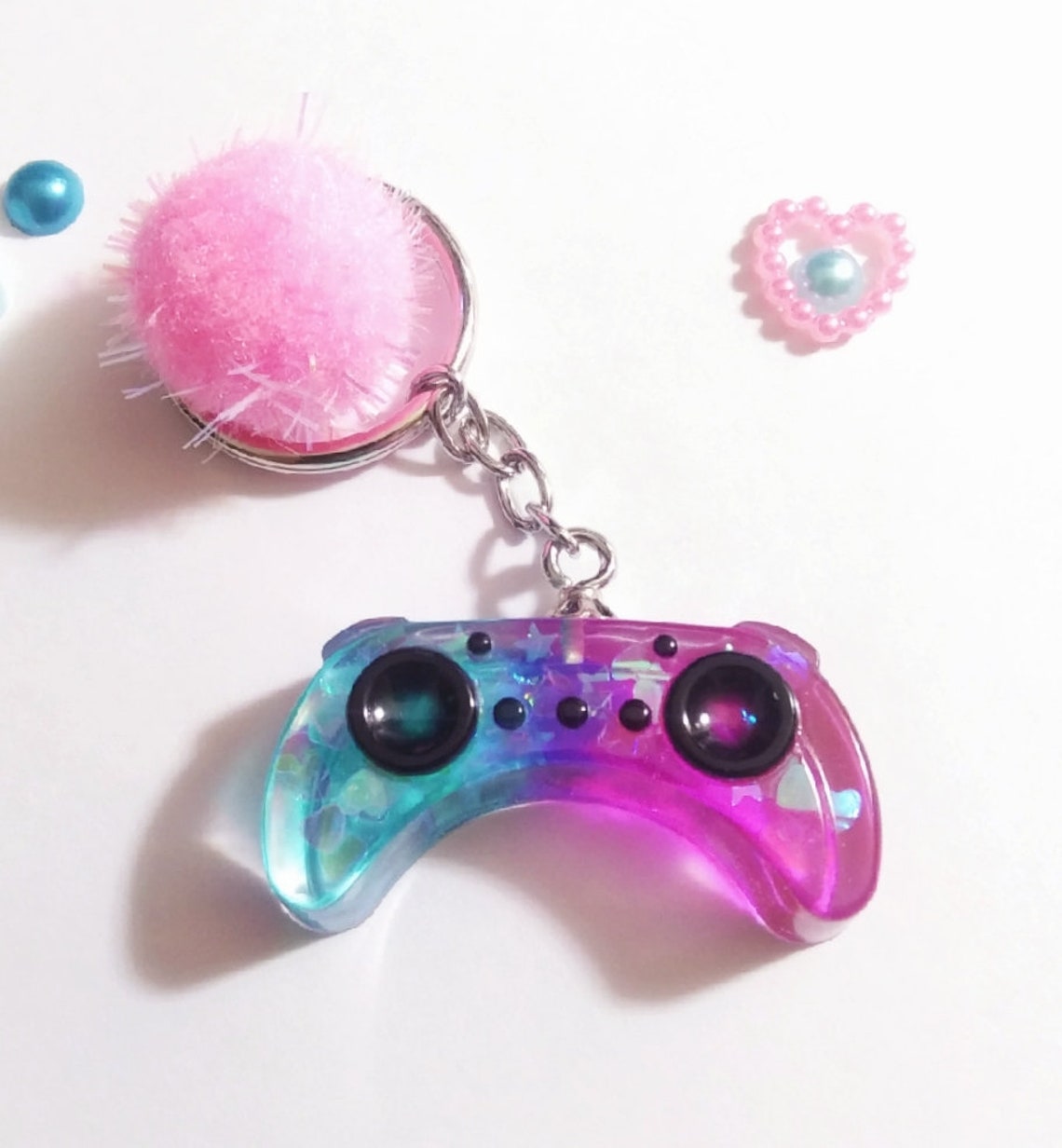 Game Controller Resin Keychain in Pink and Ocean Blue Etsy