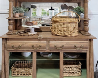 Refinished solid oak buffet/ side board/ hutch