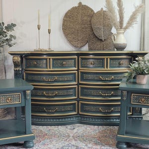 green dresser and nightstand set GTU Furniture Upholstered Panel 5PC Solid Wood Queen Bedroom Set Inclu main image 1