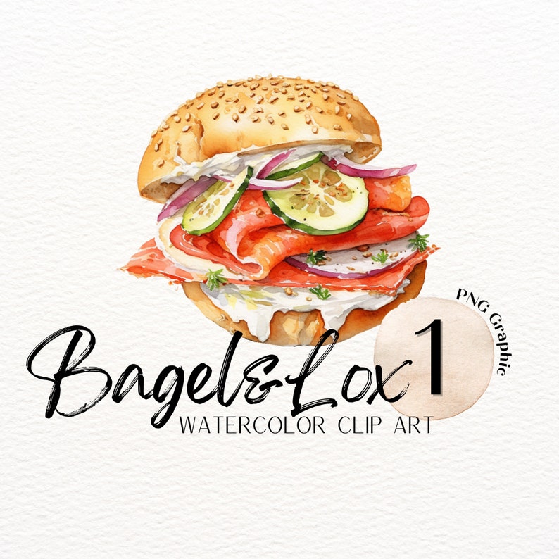 Bagel and Lox Clip Art Brunch Graphic Watercolor Brunch Etsy