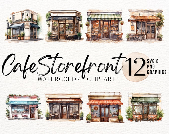 Café Storefront Watercolor Clipart Bundle | Bakery PNG | Coffee Shop ...