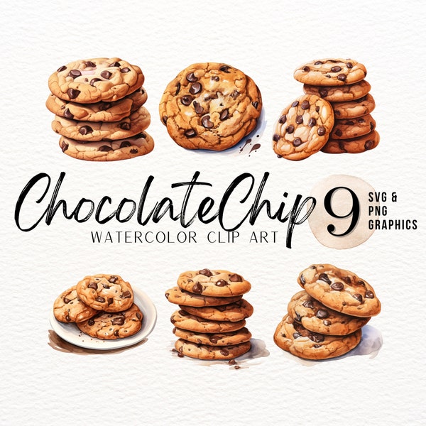 Chocolate Chip Watercolor ClipArt | Cookie SVG | Bakery PNG | Baked Good Graphic | Dessert Image | Bake Sale Graphic | Commercial Use