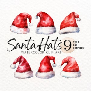 Clipart de aquarela de Papai Noel | Natal SVG | Papai Noel PNG | Gráfico de chapéu de Natal | Impressão de arte de férias | Impressão de arte de inverno | Uso comercial