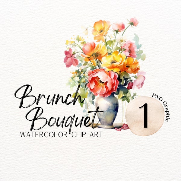 Floral Watercolor ClipArt | Brunch Bouquet SVG | Vase of Flowers Graphic PNG | Colorful Flower Image | Junk Journal Graphic | Commercial Use