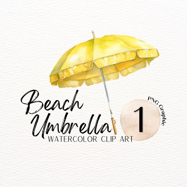 Beach Umbrella Watercolor ClipArt | Beach Junk Journal PNG | Vacation ClipArt | Umbrella ClipArt | Travel PNG | Yellow Umbrella ClipArt