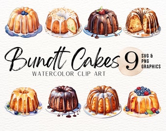 Bundt Cake Watercolor ClipArt | Cake SVG | Bakery PNG | Baked Good Graphic | Dessert Image | Bake Sale Graphic | Commercial Use | Bakery PNG