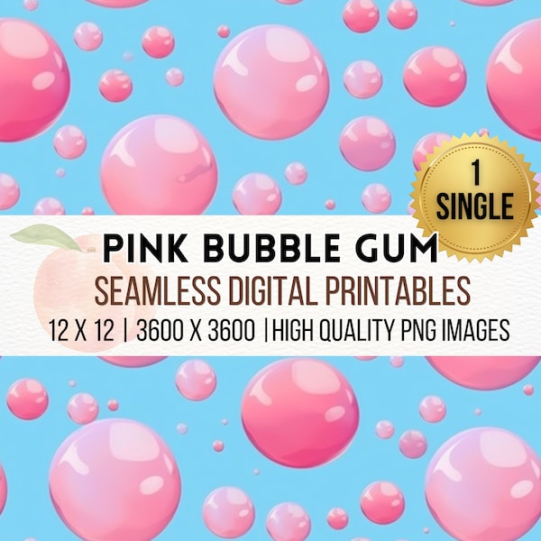 PINK BUBBLE GUM : Printable Pattern, Seamless Design, Background, Digital Paper, Art Print, Crafting, Decoration, Graphic Art Prints