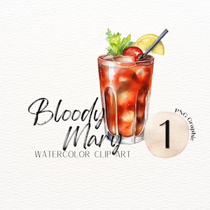 Clip Art Bloody Mary-cocktail | Aquareldrankje, png PNGEgg | Brunchsublimatieontwerp | Alcoholplakboek, png | Transparante png voor uitnodigingen