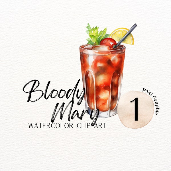 Bloody Mary Cocktail Clip Art | Watercolor Drink PNG | Brunch Sublimation Design | Alcohol Scrapbook PNG | Transparent PNG for Invitations