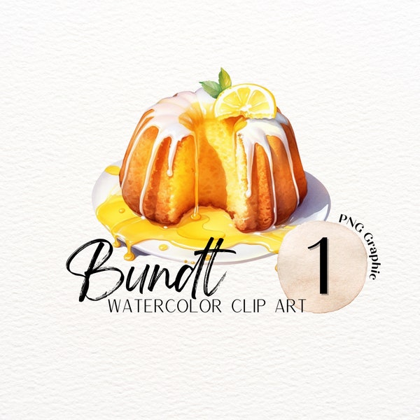 Watercolor Bundt ClipArt | Lemon Bundt Cake Sublimation Art | Bakery ClipArt | Baking ClipArt | Food ClipArt | Cake PNG | Dessert ClipArt