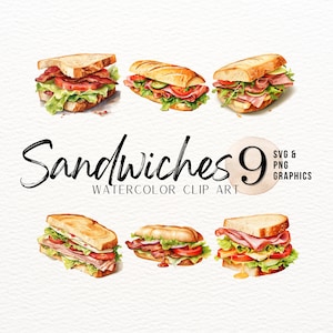 Sandwich Aquarell ClipArt Bundle | Blt Sub Sandwich ClipArt | Mittagsmenü PNG | Ham Sandwich PNG | Diner Illustration Clipart | Brunch Essen