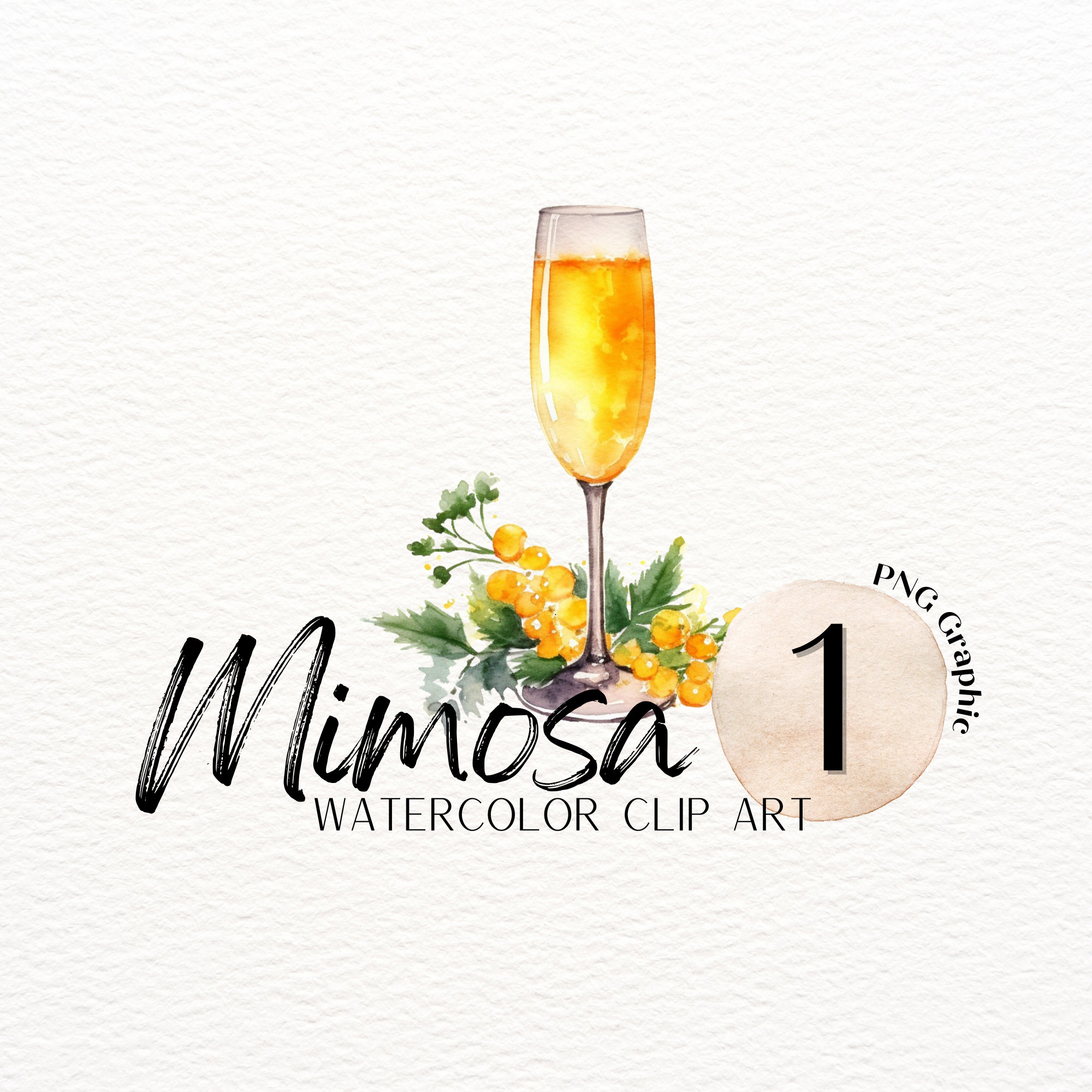 WATERCOLOR Mimosa Clip Art Mimosas Bottomless Mimosas Hand Painted
