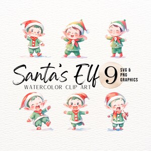 Santas Elf Watercolor ClipArt | Holiday SVG | Winter PNG | Happy Christmas Elf Graphic | Merry Xmas Graphics | Commercial Use Art | Xmas Art