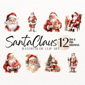 Santa Claus Watercolor ClipArt | Christmas SVG | Santa PNG | Christmas Gift Graphic | Holiday Graphics | Winter Art Print | Commercial Use