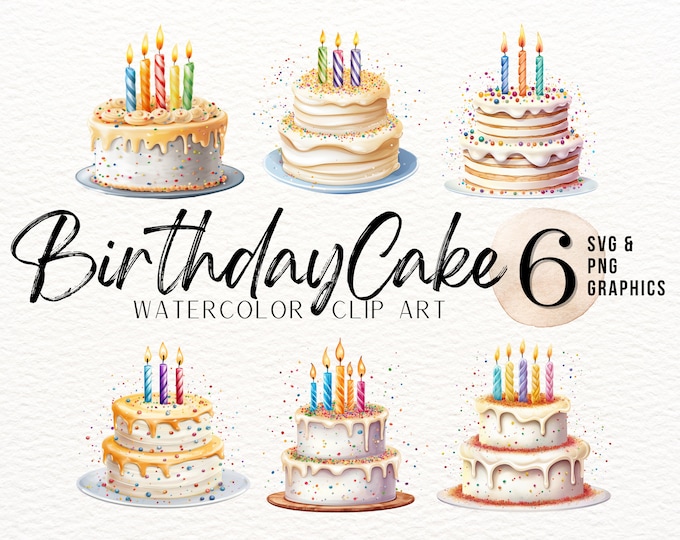 Birthday Cake Watercolor Clipart Bundle | Confetti Layered Cake PNG ...