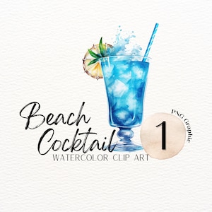 ClipArt acquerello cocktail blu / PNG sublimazione cocktail / ClipArt tropicale / PNG estivo / ClipArt cocktail blu / ClipArt di cibi e bevande