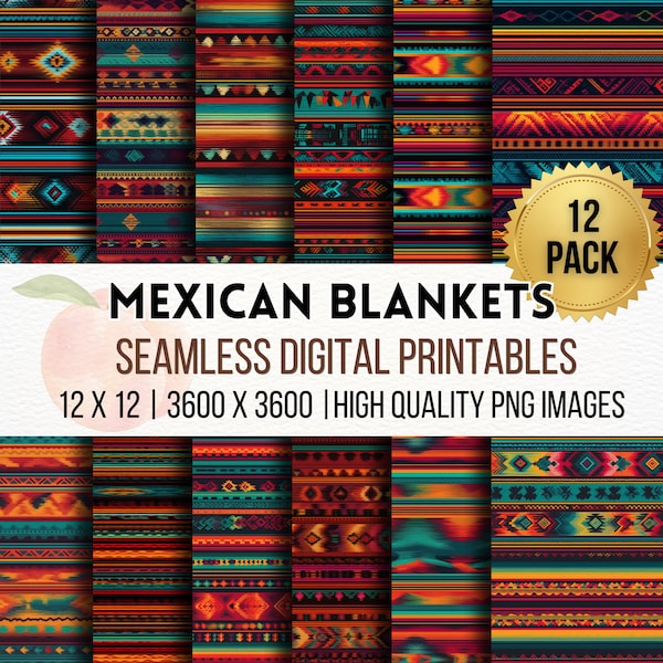 MEXICAN BLANKETS : Printable Pattern, Seamless Design, Background, Digital Paper, Art Print, Crafting, Decoration, Graphic Art Prints