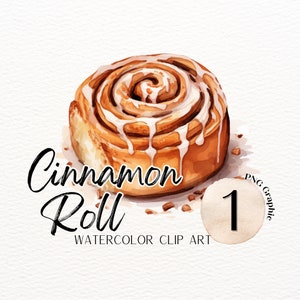 ClipArt ad acquerello con rotolo di cannella / Grafica alimentare / PNG colazione / PNG di prodotti da forno / Uso commerciale / Stampa artistica alimentare / Grafica menu panetteria