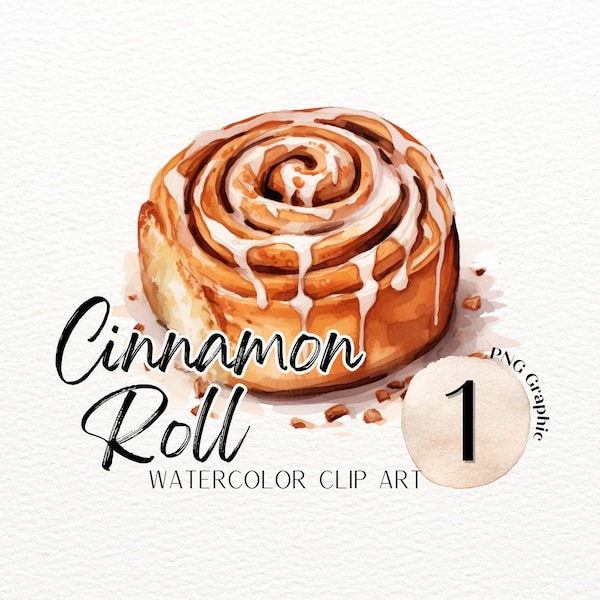 Cinnamon Roll Watercolor ClipArt | Food Graphic | Breakfast PNG | Baked Goods PNG | Commercial Use | Food Art Print | Bakery Menu Graphics