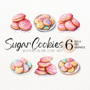 Suikerkoekjes aquarel ClipArt | Roze koekjes-svg | Bakkerij, png-bestand | Baked Good-afbeelding | Afbeelding dessert | Grafische uitverkoop voor bakken | Commercieel gebruik