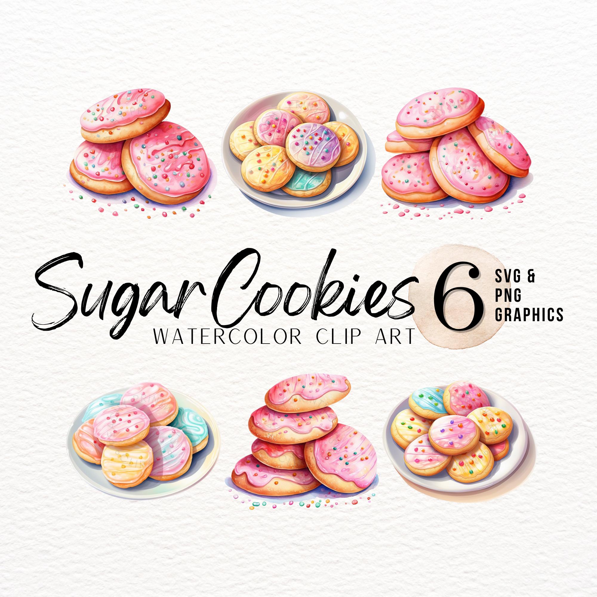 Sugar Cookies Watercolor ClipArt | Pink Cookie SVG | Bakery PNG | Baked Good Graphic | Dessert Image | Bake Sale Graphic | Commercial Use