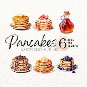 Pannenkoeken aquarel ClipArt-bundel | Chocolate Chip Pancake ClipArt | Ontbijt, png PNGEgg | Siroop, png PNGEgg | Clipart Pannenkoeken en siroop | Brunch eten SVG