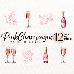 Pink Champagne | Champagne Glass PNG | Watercolor Champagne | Champagne ClipArt | Champagne Bottle | Bridal ClipArt | New Year ClipArt