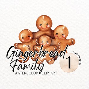 ClipArt ad acquerello della famiglia di pan di zenzero / grafica dei biscotti di Natale / PNG di dessert / PNG di prodotti da forno / uso commerciale / design di sublimazione alimentare