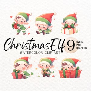 Aquarell Weihnachtself ClipArt ClipArt | Urlaub SVG | Winter PNG | Santas Elf Grafik | Frohe Weihnachten Grafik | Kommerzielle Nutzung Kunst | Weihnachtskunst