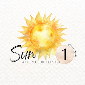 Sun Watercolor ClipArt | Summer Sunshine PNG Image | Beach Vacation Graphic | Sun Sublimation Design | Summertime Junk Journal | Scrapbook