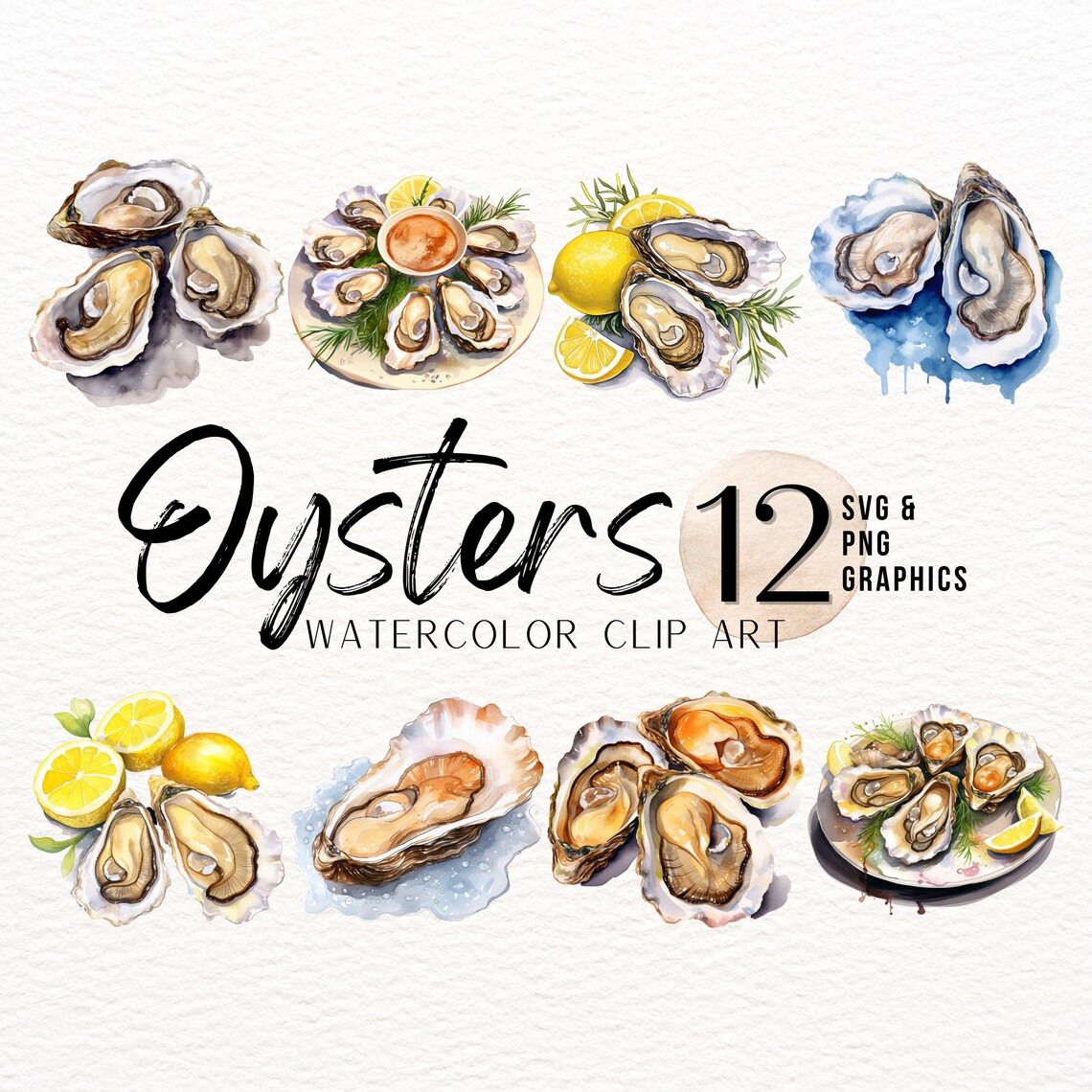 Oysters Watercolor Clipart Bundle | Seafood Digital Download | Food ...